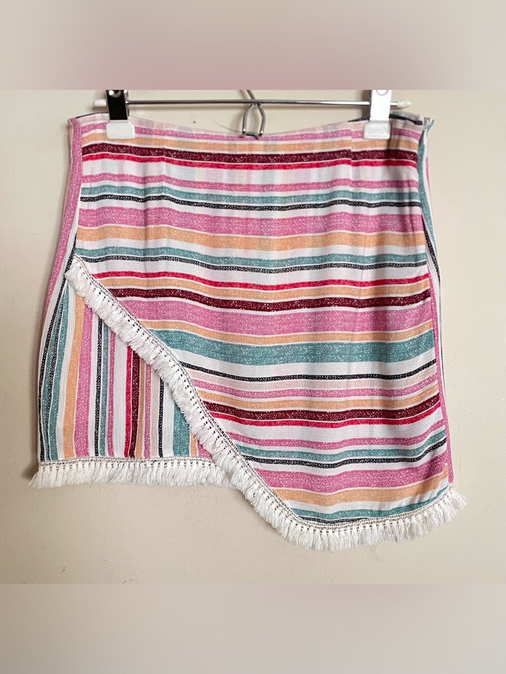 Girl’s For All Seasons by Paper Crane Faux Wrap Stripe Fringe Mini Skirt